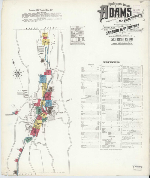 Adams Massachusetts 1908 - Fire Insurance Index - Old Map Reprint