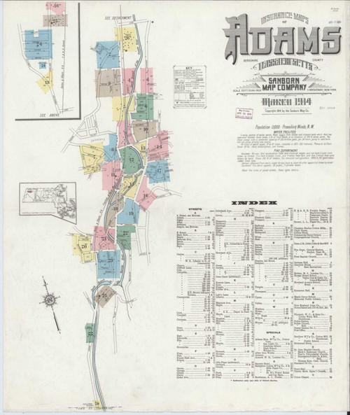 Adams Massachusetts 1914 - Fire Insurance Index - Old Map Reprint