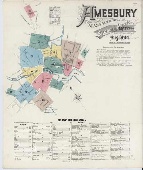 Amesbury Massachusetts 1894 - Fire Insurance Index - Old Map Reprint