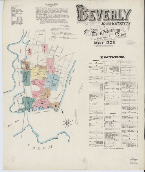 Beverly Massachusetts 1886 - Fire Insurance Index - Old Map Reprint