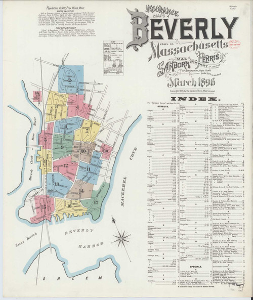 Beverly Massachusetts 1896 - Fire Insurance Index - Old Map Reprint