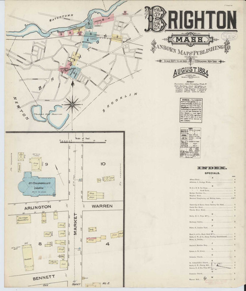 Brighton Massachusetts 1884 - Fire Insurance Index - Old Map Reprint
