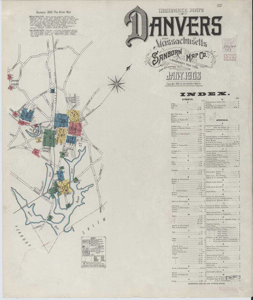 Danvers Massachusetts 1903 - Fire Insurance Index - Old Map Reprint