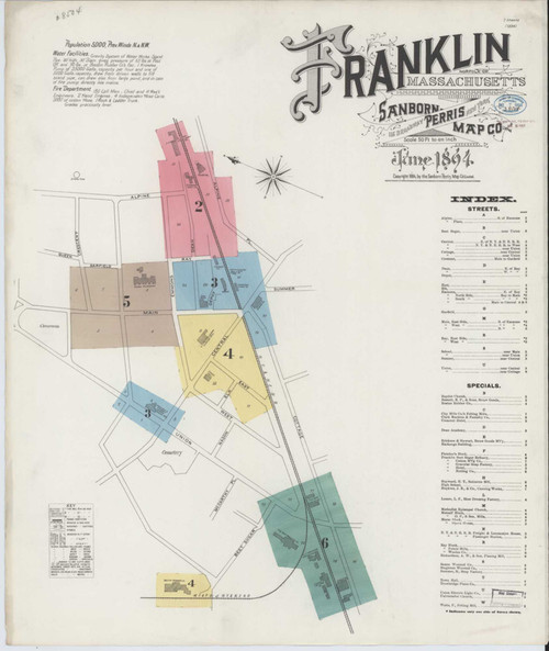 Franklin Massachusetts 1894 - Fire Insurance Index - Old Map Reprint