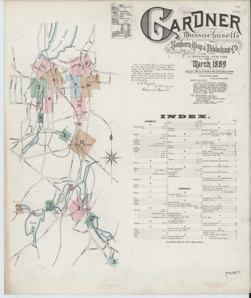 Gardner Massachusetts 1889 - Fire Insurance Index - Old Map Reprint