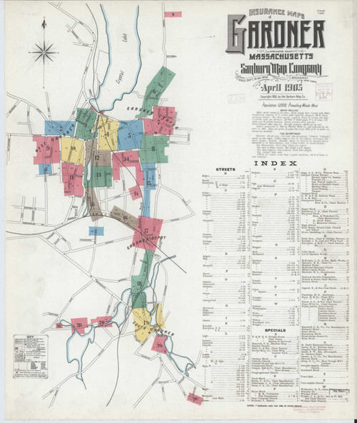 Gardner Massachusetts 1905 - Fire Insurance Index - Old Map Reprint