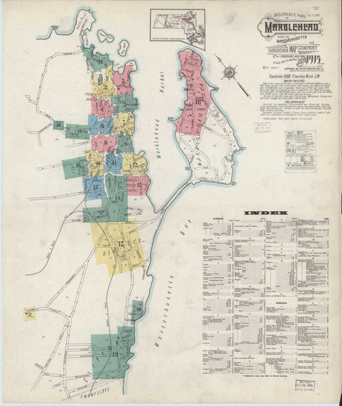 Marblehead Massachusetts 1915 - Fire Insurance Index - Old Map Reprint