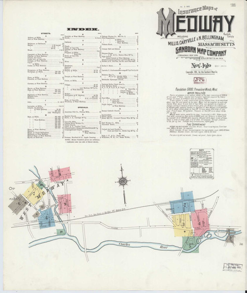 Medway Massachusetts 1910 - Fire Insurance Index - Old Map Reprint