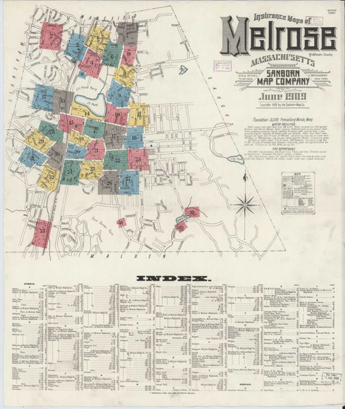 Melrose Massachusetts 1909 - Fire Insurance Index - Old Map Reprint
