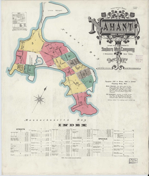 Nahant Massachusetts 1907 - Fire Insurance Index - Old Map Reprint