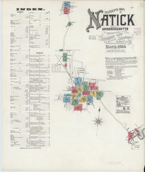 Natick Massachusetts 1904 - Fire Insurance Index - Old Map Reprint