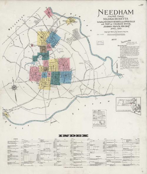 Needham Massachusetts 1926 - Fire Insurance Index - Old Map Reprint