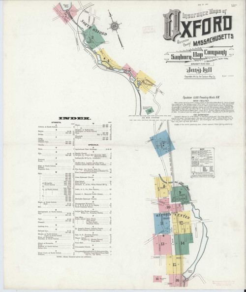Oxford Massachusetts 1911 - Fire Insurance Index - Old Map Reprint