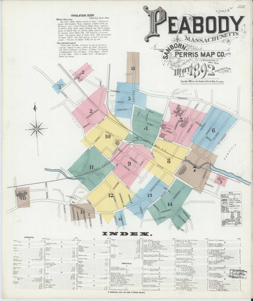 Peabody Massachusetts 1892 - Fire Insurance Index - Old Map Reprint