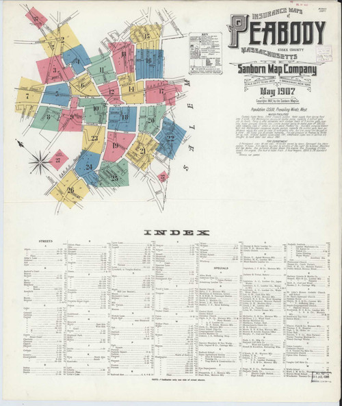 Peabody Massachusetts 1907 - Fire Insurance Index - Old Map Reprint