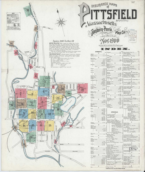 Pittsfield Massachusetts 1900 - Fire Insurance Index - Old Map Reprint