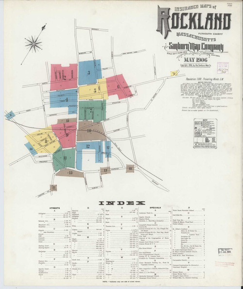 Rockland Massachusetts 1906 - Fire Insurance Index - Old Map Reprint