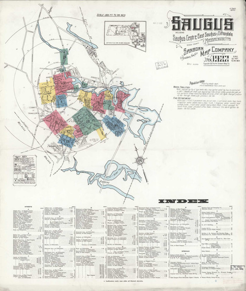 Saugus Massachusetts 1922 - Fire Insurance Index - Old Map Reprint