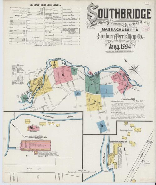 Southbridge Massachusetts 1894 - Fire Insurance Index - Old Map Reprint