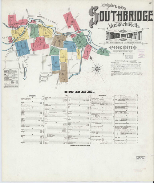 Southbridge Massachusetts 1904 - Fire Insurance Index - Old Map Reprint