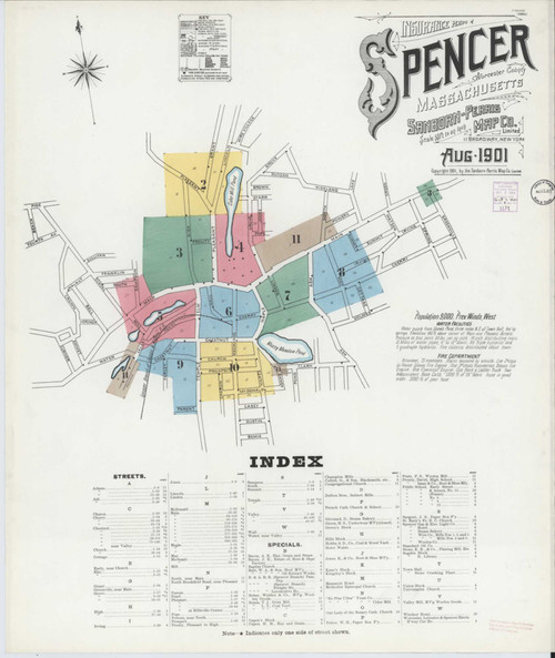 Spencer Massachusetts 1901 - Fire Insurance Index - Old Map Reprint