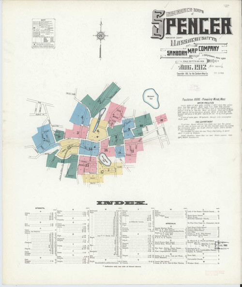 Spencer Massachusetts 1912 - Fire Insurance Index - Old Map Reprint