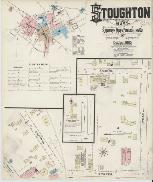 Stoughton Massachusetts 1885 - Fire Insurance Index - Old Map Reprint