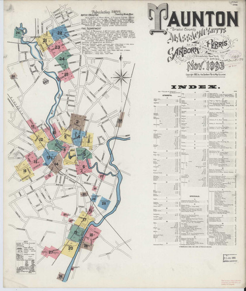Taunton Massachusetts 1893 - Fire Insurance Index - Old Map Reprint
