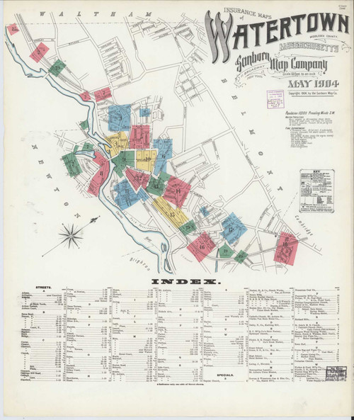 Watertown Massachusetts 1904 - Fire Insurance Index - Old Map Reprint