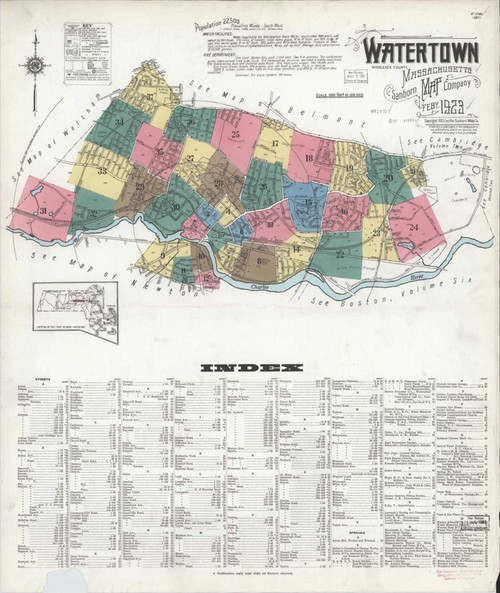 Watertown Massachusetts 1923 - Fire Insurance Index - Old Map Reprint