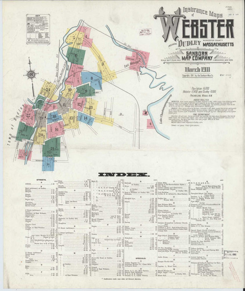 Webster Massachusetts 1911 - Fire Insurance Index - Old Map Reprint