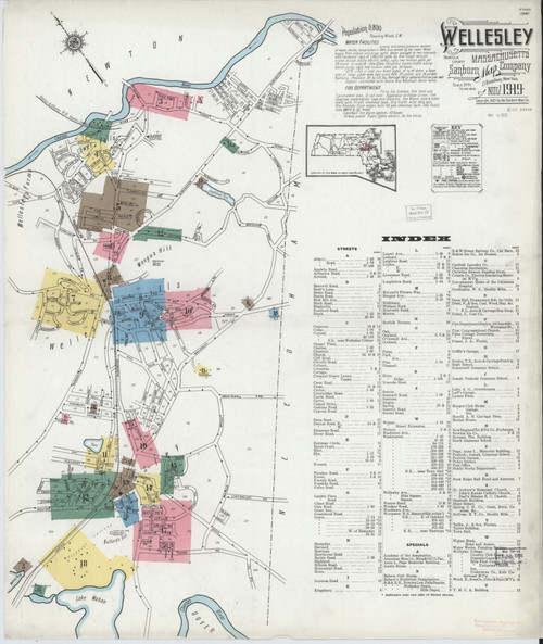 Wellesley, 1919 - Old Map Massachusetts Fire Insurance Index