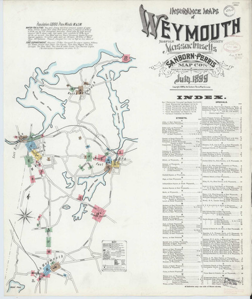 Weymouth Massachusetts 1899 - Fire Insurance Index - Old Map Reprint