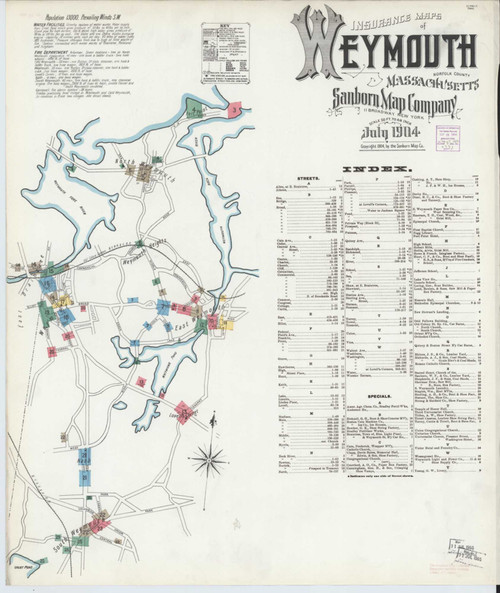 Weymouth Massachusetts 1904 - Fire Insurance Index - Old Map Reprint