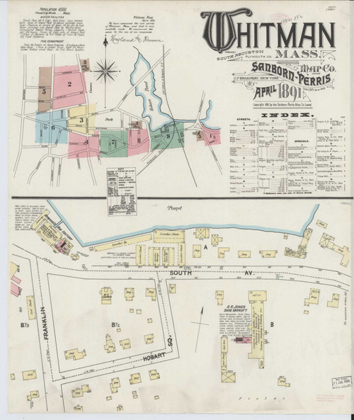 Whitman Massachusetts 1891 - Fire Insurance Index - Old Map Reprint