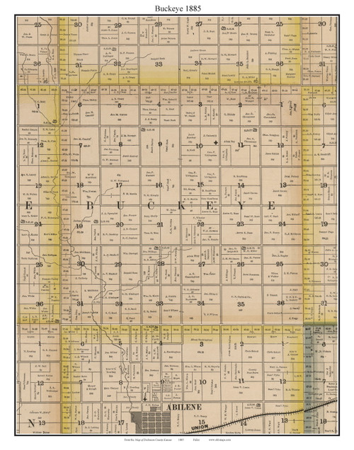 Buckeye, Kansas 1885 Old Town Map Custom Print - Dickinson Co.