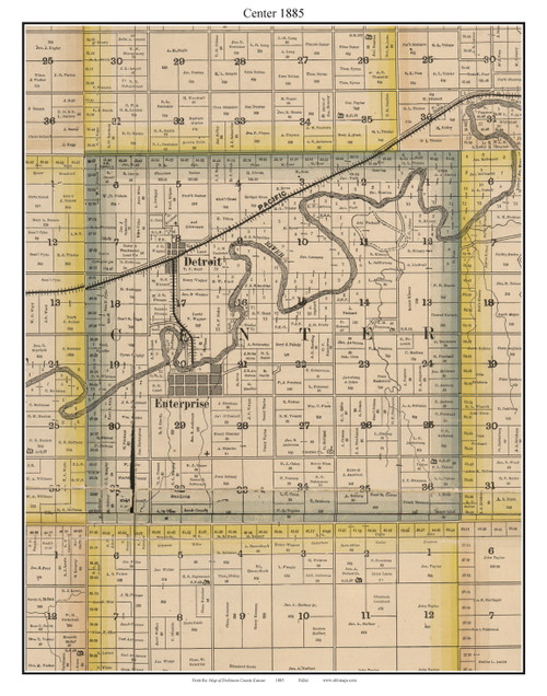 Center Enterprise, Kansas 1885 Old Town Map Custom Print - Dickinson Co.