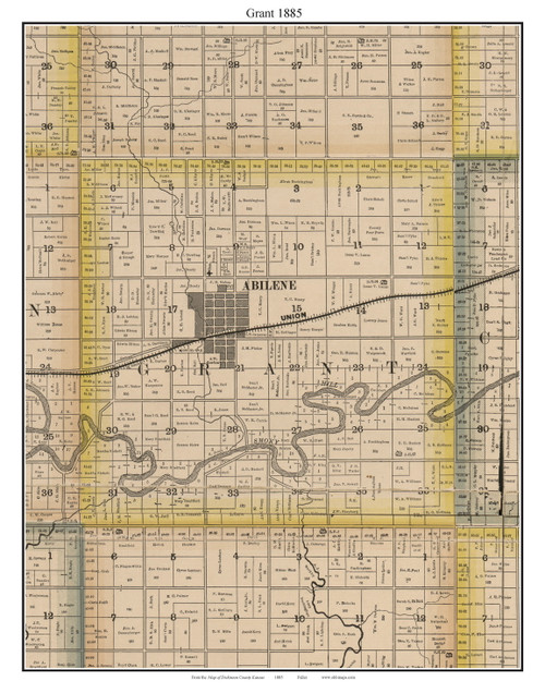 Grant Abilene, Kansas 1885 Old Town Map Custom Print - Dickinson Co.