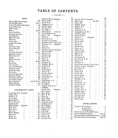Table of Contents, Ohio 1879 - Old Town Map Reprint - Wyandot County Atlas 2