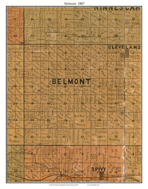 Belmont, Kansas 1887 Old Town Map Custom Print - Kingman Co