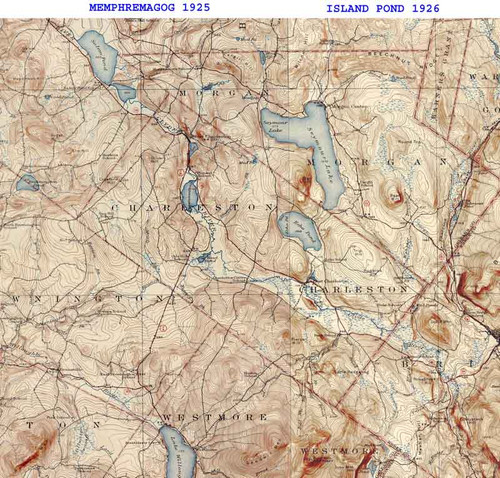 Charleston VT 1925-1926 USGS Old Topo Map - Town Composite Orleans Co.