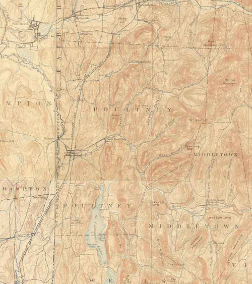 Poultney VT 1897 USGS Old Topo Map - Town Composite Rutland Co.