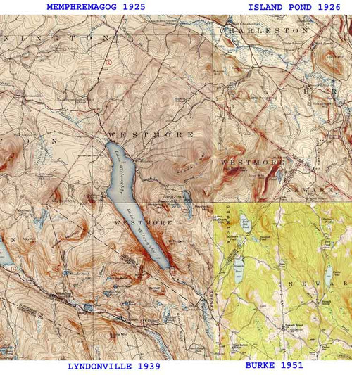 Westmore VT 1925-1939 USGS Old Topo Map - Town Composite Orleans Co.