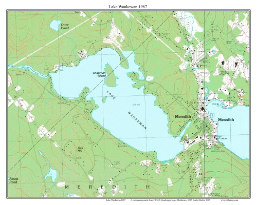 Lake Waukewan 1987 - Custom USGS Old Topo Map - New Hampshire - Lake Winnipesaukee Area