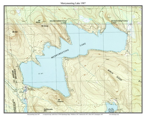 Merrymeeting Lake 1987 - Custom USGS Old Topo Map - New Hampshire - Lake Winnipesaukee Area
