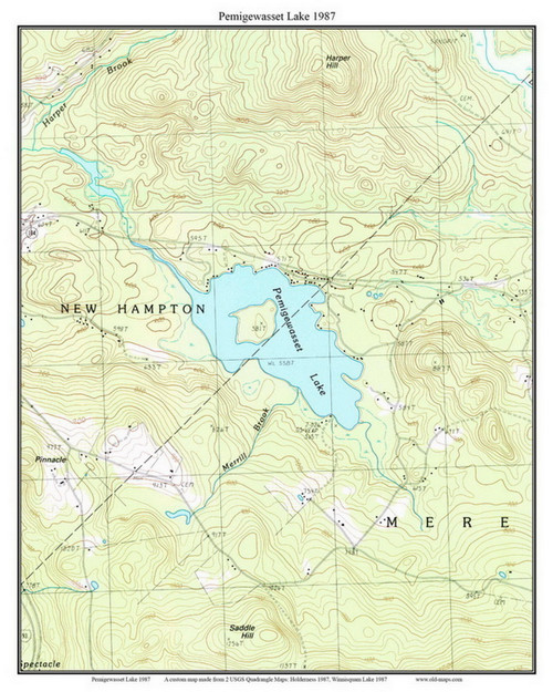 Pemigewasset Lake 1987 - Custom USGS Old Topo Map - New Hampshire - Lake Winnipesaukee Area
