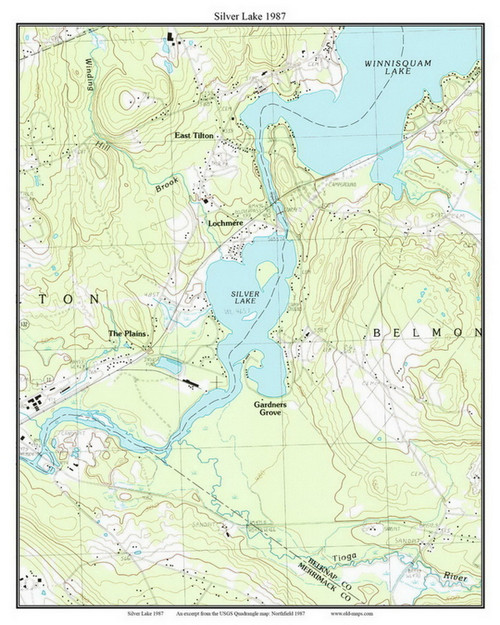 Silver Lake 1987 - Custom USGS Old Topo Map - New Hampshire - Lake Winnipesaukee Area