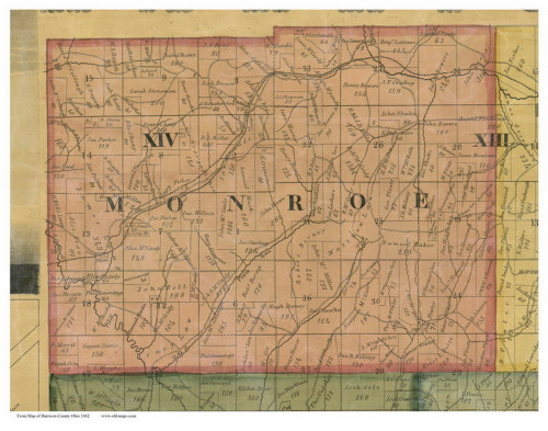 Monroe, Ohio 1862 Old Town Map Custom Print - Harrison Co.