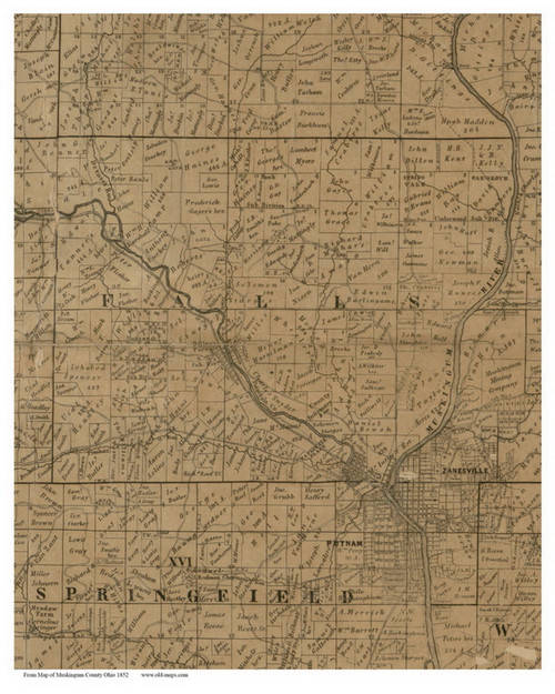 Falls, Ohio 1852 Old Town Map Custom Print - Muskingum Co.