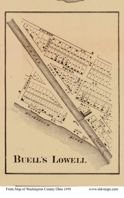 Buell's Lowell - Adams, Ohio 1858 Old Town Map Custom Print - Washington Co.